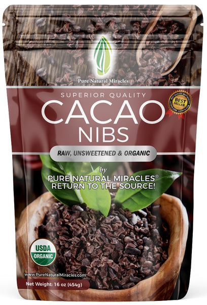 Cacao Nibs, Raw, Organic from the Best Cocoa Beans, 100% USDA Certified by Pure Natural Miracles