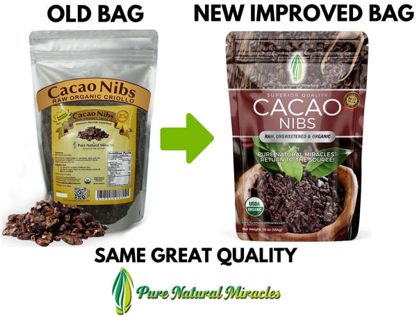 Cacao Nibs, Raw, Organic from the Best Cocoa Beans, 100% USDA Certified by Pure Natural Miracles